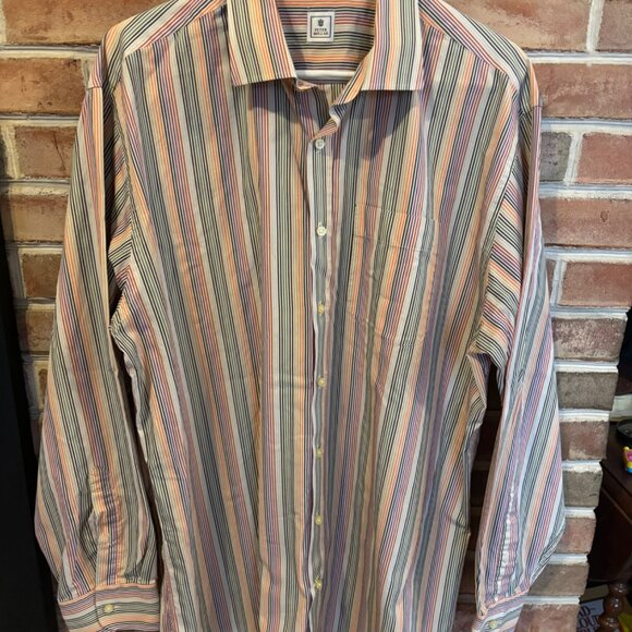 Peter Millar Mens Extra Large Multicolor Striped Cotton Button-Up Shirt - Picture 1 of 6